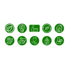 Ecology icon set. Conservation saving support and solution. Energy sign and symbol. Isolated on white background. vector illustration flat design. Environment and sustainable concept.