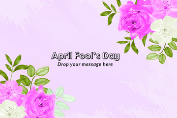 Beautiful April fools day card with soft peony floral watercolor Free Vector