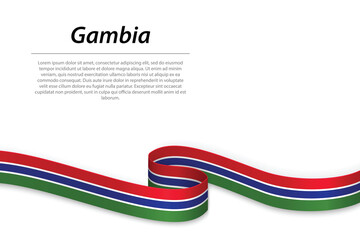 Waving ribbon or banner with flag of Gambia