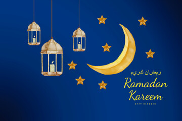 Obraz na płótnie Canvas Beautiful Ramadan kareem banner with watercolor Free Vector
