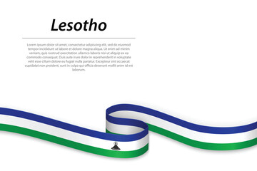 Waving ribbon or banner with flag of Lesotho