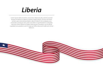 Waving ribbon or banner with flag of Liberia - obrazy, fototapety, plakaty