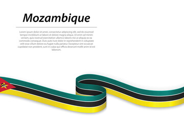 Waving ribbon or banner with flag of Mozambique - obrazy, fototapety, plakaty