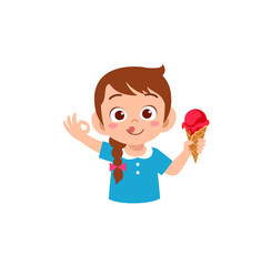 little girl eat sweet ice cream and feel happy