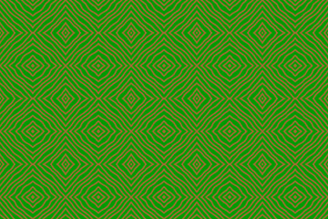 Seamless wallpaper with golden overlapping lines composed of tiled polygons on a green background, for silk patterns, tribal retro fabrics, beautiful curtains.