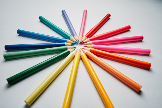 Colorful diversity. colorful object of coloring pencil in white background