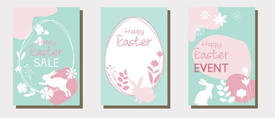 Fototapeta na wymiar Set of Happy easter frames, Decorative vector template for Easter event, sale, promotion and design. Bunny, egg hunting festival cover collection. Vector illustration. 