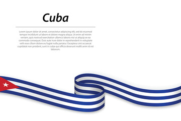 Waving ribbon or banner with flag of Cuba