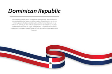 Waving ribbon or banner with flag of Dominican Republic - obrazy, fototapety, plakaty