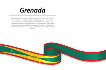 Waving ribbon or banner with flag of Grenada - obrazy, fototapety, plakaty