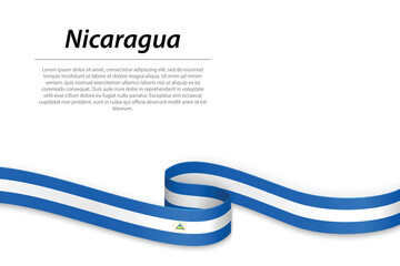 Waving ribbon or banner with flag of Nicaragua
