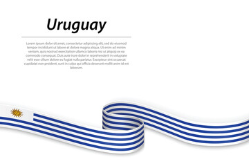 Waving ribbon or banner with flag of Uruguay