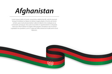 Waving ribbon or banner with flag of Afghanistan