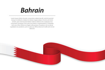 Waving ribbon or banner with flag of Bahrain