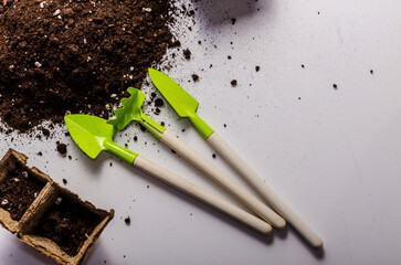 soil for planting on a white background. top view