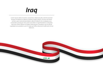 Waving ribbon or banner with flag of Iraq