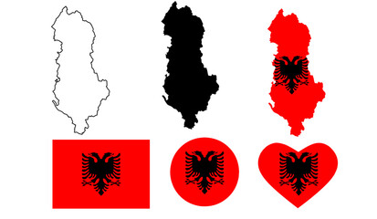 albania map flag icon set - obrazy, fototapety, plakaty