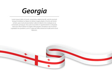 Waving ribbon or banner with flag of Georgia. Template for independence day