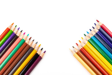 Fototapeta premium Many multicolored pencils, isolated on white background with copy space. Art and education background.
