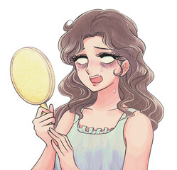 黒くまに悩まされる少女漫画風の白目の女性