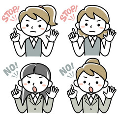 制止する若い女性の上半身セット