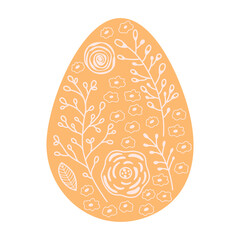 Silhouettes orange Easter eggs with spring floral and outline patterns. Illustration colorful and minimalistic Easter eggs. Vector