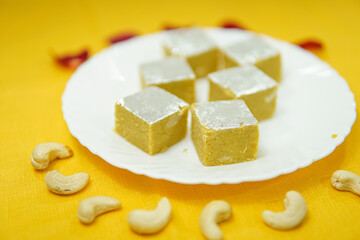 Traditional Indian Thandai Barfi with Cashew