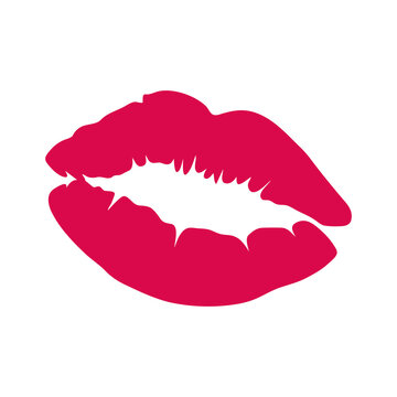 The lip icon. The symbol is a kiss. The red imprint of a woman's lips. Vector illustration isolated on a white background for design and web.