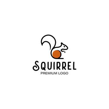 Squirrel line art logo retro vintage vector illustration