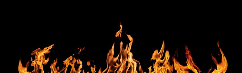 Flames isolated on black background for graphic design or wallpaper.