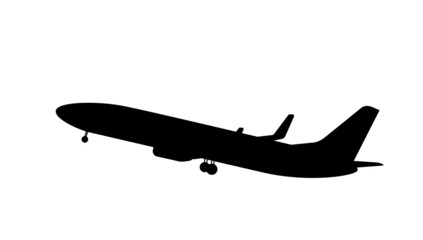 Silhouette of black and white aircraft in the sky, isolated. Illustration