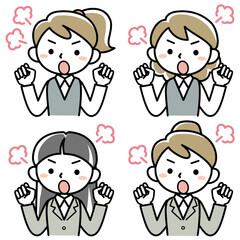 怒る若い女性の上半身セット