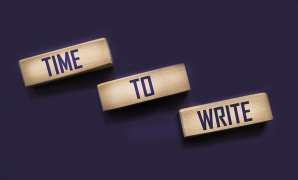 Text Time To Write Written Wooden Blocks On Purple Background. Business Concept