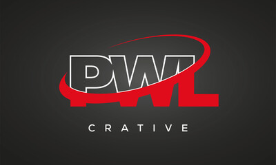 PWL creative letters logo with 360 symbol vector art template design