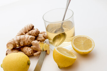 Healthy herbal tea with ginger and lemon