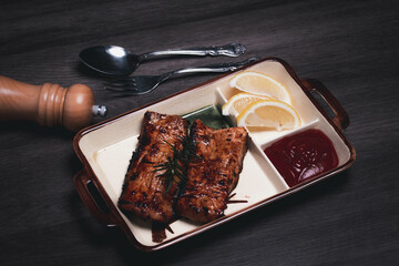 Grilled Pork Steak with Rosemary Tomato Sauce