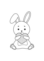 Cute Easter bunny holding heart coloring page a4. Vector illustration for coloring book.