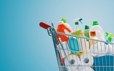 Shopping cart full of detergents