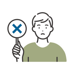 回答札を持つ若い男性（ばつ札）