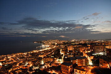 Night view of the historic center of Naples,  old city in Italy.