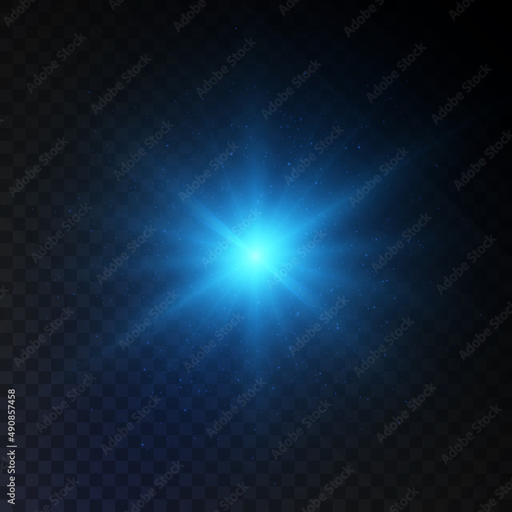Poster blue glitter texture. star explosion, detonation effect in outer space. bright light with many twink