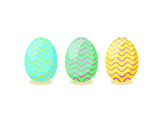 Happy Easter card. Set of cute Easter eggs with different texture on a white background.  Vector isolated Illustration. 