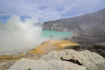 Ijen volcano in East Java, Indonesia