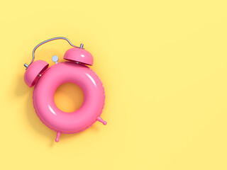 Clock ring floating on pastel yellow background. Summer time concept. 3d rendering