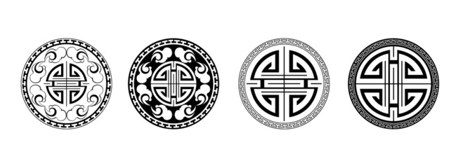 Buryad Mongolian traditional ornament vector illustration set