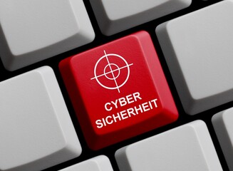 Cybersicherheit - Rote Computer Tastatur mit Fadenkreuz - obrazy, fototapety, plakaty