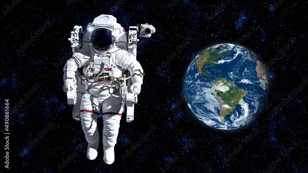 Wall mural astronaut spaceman do spacewalk while working for spaceflight mission at space station . astronaut w
