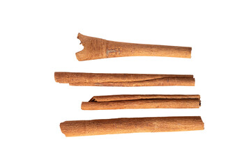 Cinnamon sticks Asian wood bark herb. Canella spice. Aromatic condiment isolated on white.