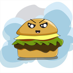 cute junk food burger cartoon illustration