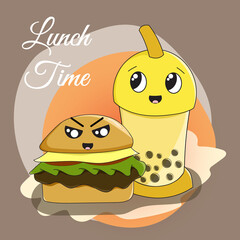 cute burger and drink cartoon illustration